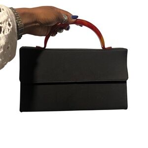 Vintage black handbag with acrylic tortoiseshell handle